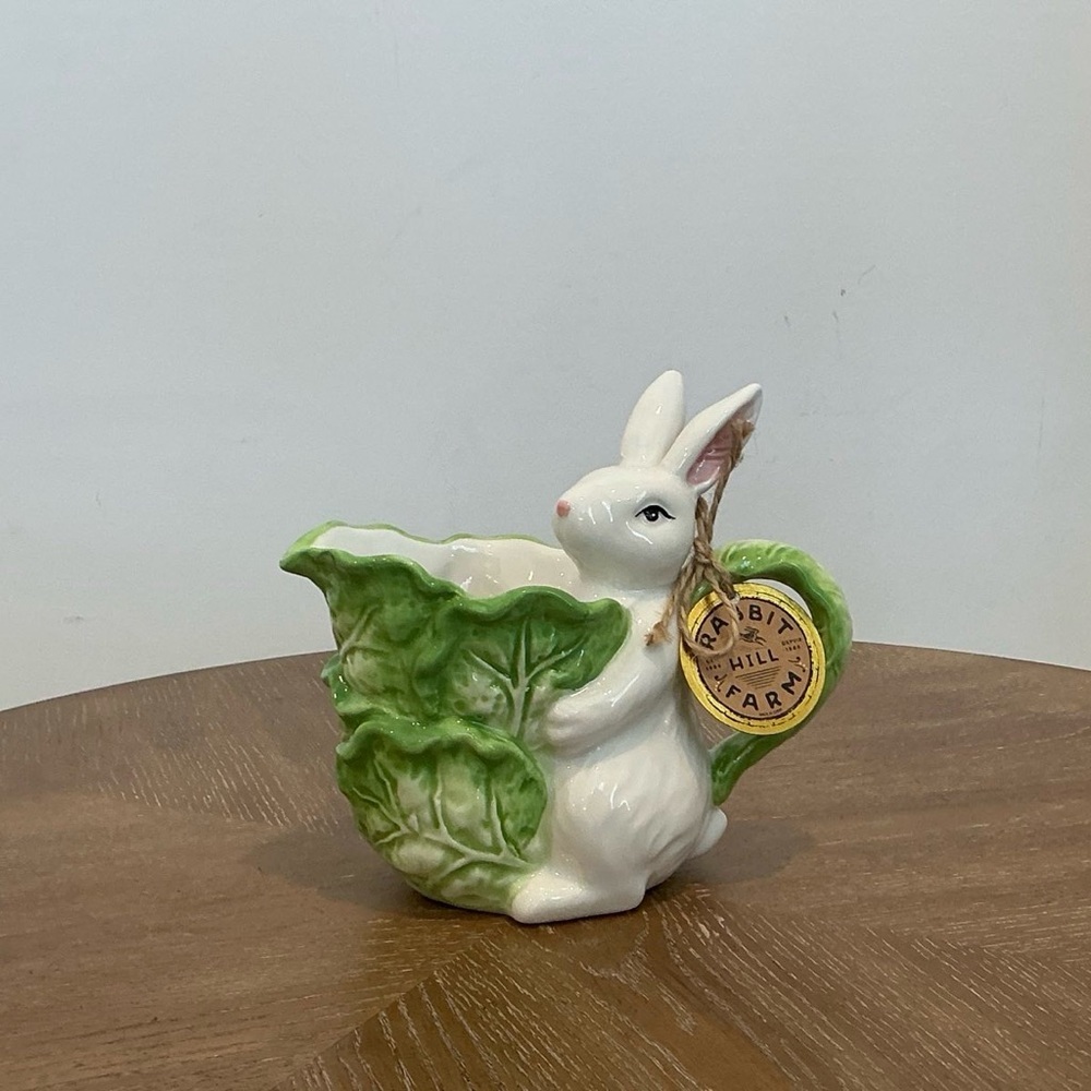 Vintage Ceramic Bunny Cabbage Bowl | Rabbit Candy Dish - Picture 2 of 4